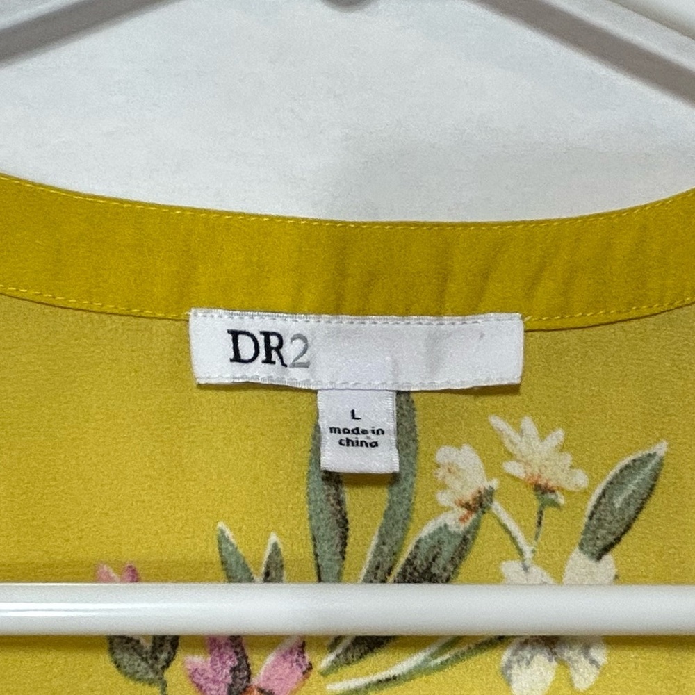 DR2 Women's Mustard Floral Blouse with Ruffled Cap Sleeves - Picture 3 of 7